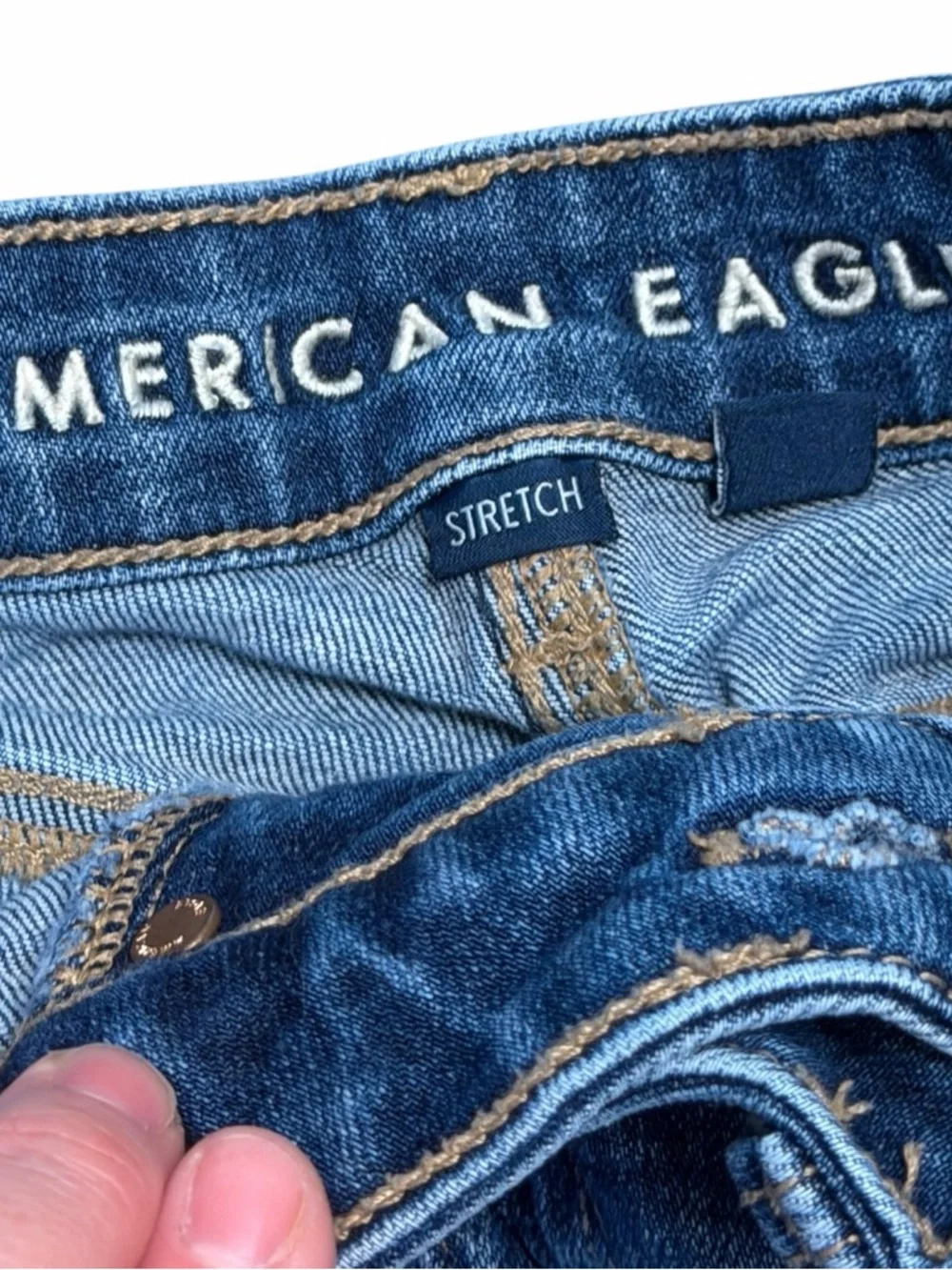 American Eagle Stretch Denim Shorts Rolled Cuff High Rise Size 00